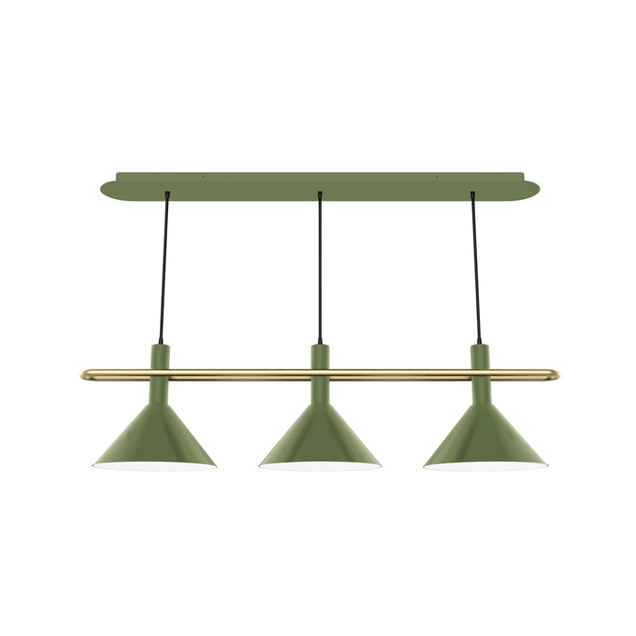 Raceway 2-Light Linear Chandelier in Fern Green with Brushed Brass Accents