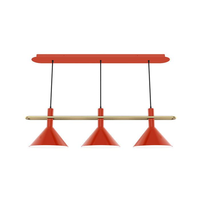 Raceway 2-Light Linear Chandelier in Vermillion with Brushed Brass Accents