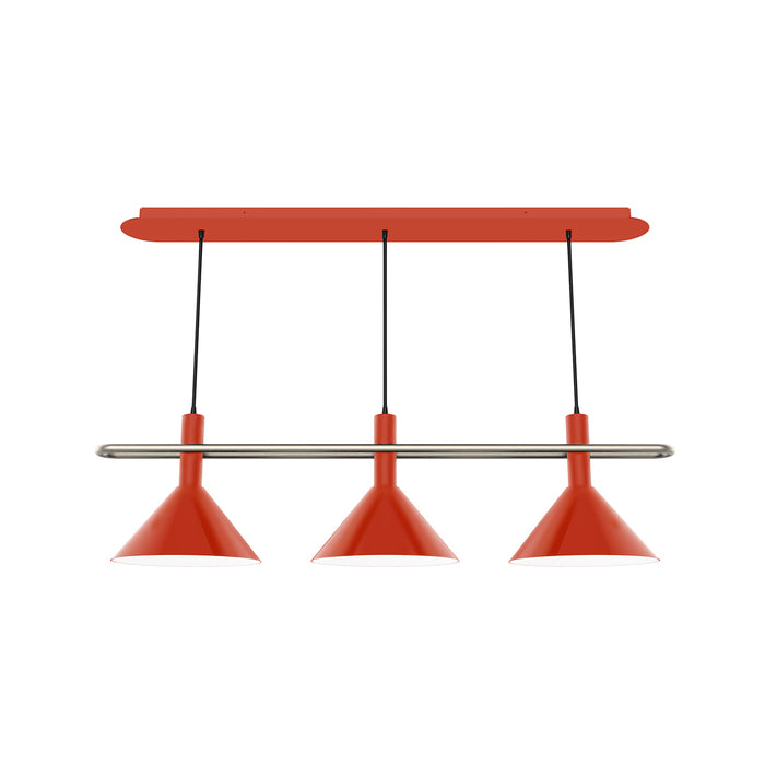 Raceway 2-Light Linear Chandelier in Vermillion with Brushed Nickel Accents
