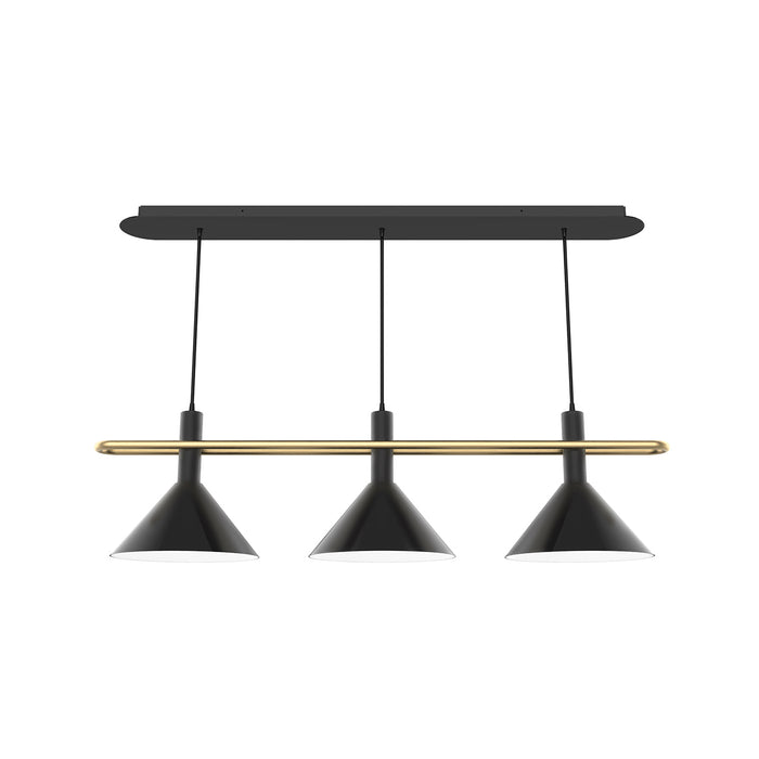 Raceway 2-Light Linear Chandelier in Black with Brushed Brass Accents