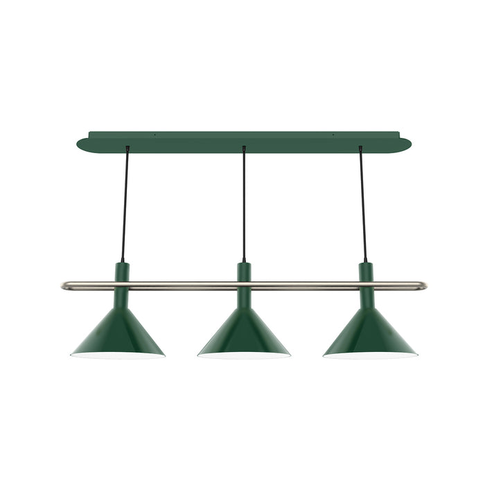 Raceway 2-Light Linear Chandelier in Forest Green with Brushed Nickel Accents