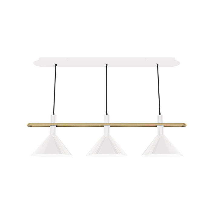 Raceway 2-Light Linear Chandelier in White with Brushed Brass Accents