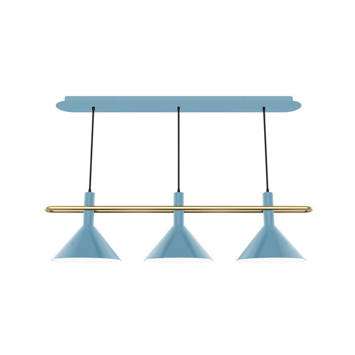 Raceway 2-Light Linear Chandelier in Light Blue with Brushed Brass Accents