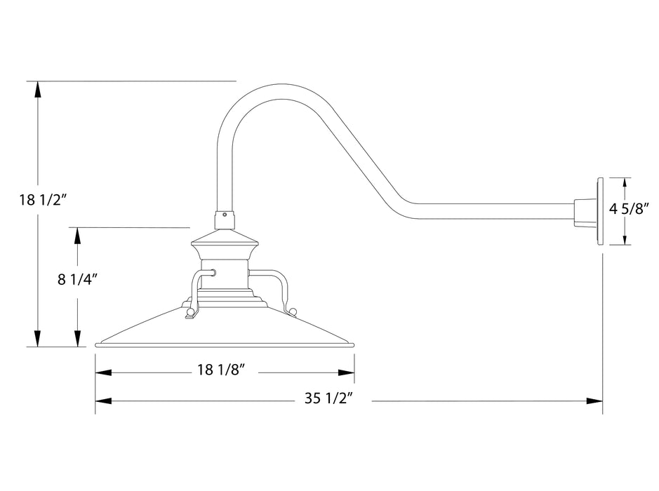 Homestead 18" gooseneck wall light in Forest Green Line Drawing