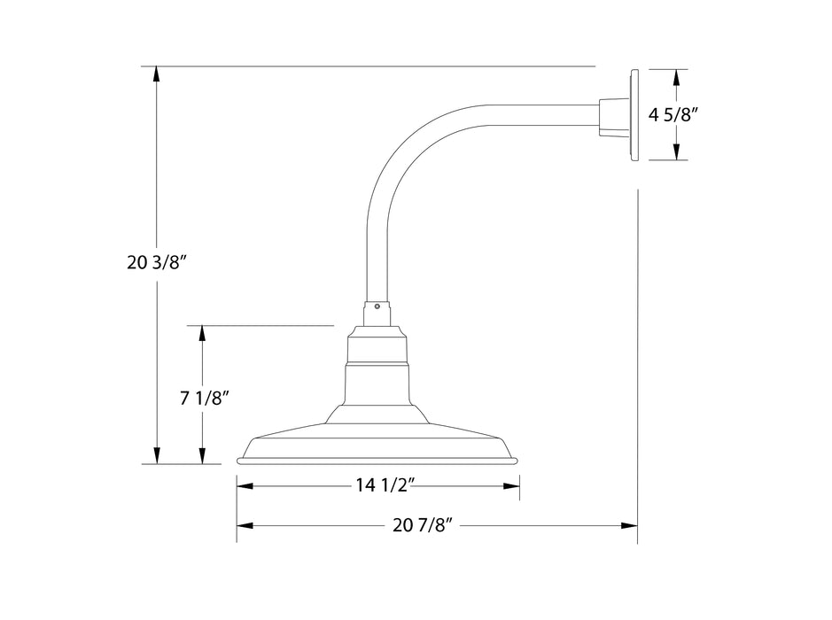 Warehouse 14" Curved Arm wall light in Barn Red Line Drawing