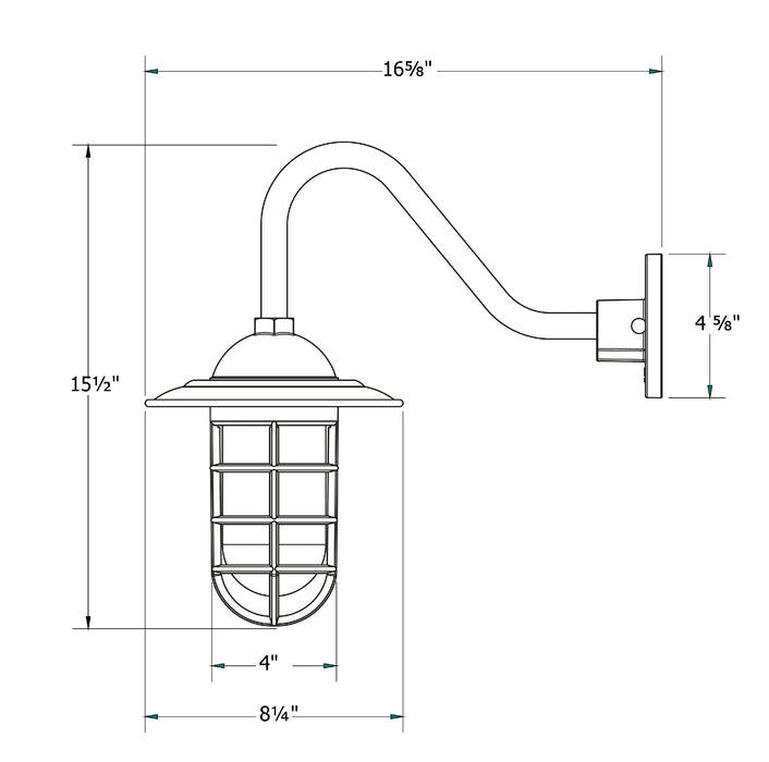 Vaportite 8 inch Gooseneck Wall Light in Black | Montclair Light Works