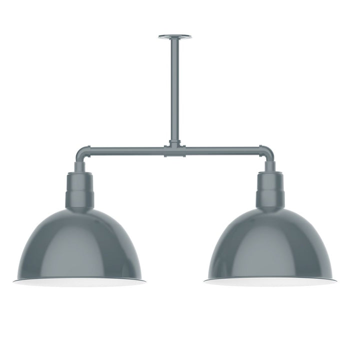 Deep Bowl 16" 2-light Stem Hung Pendant Light in Slate Gray