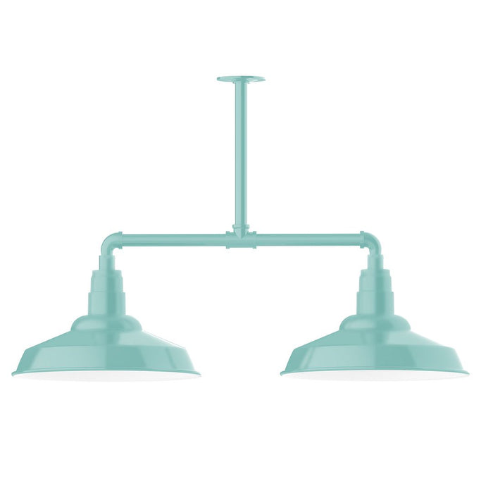 Warehouse 16" LED 2-Light Stem Hung Pendant Light in Sea Green