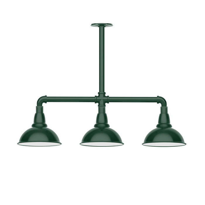 Cafe 8" 3-light LED Stem Hung Pendant Light in Forest Green