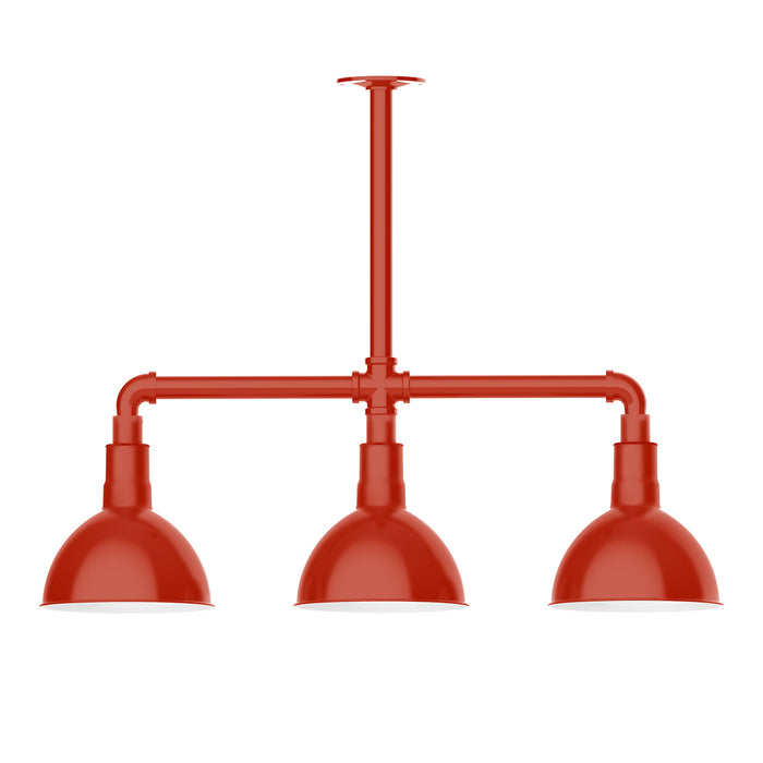 Deep Bowl 8" 3-light Stem Hung Pendant Light in Vermillion | Montclair Light Works
