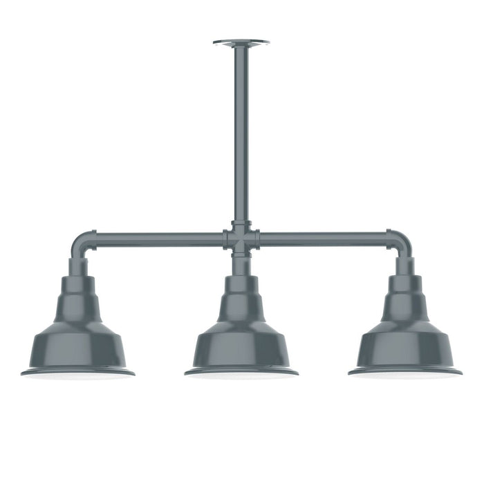Warehouse 8" 3-light Stem Hung Pendant Light in Slate Gray