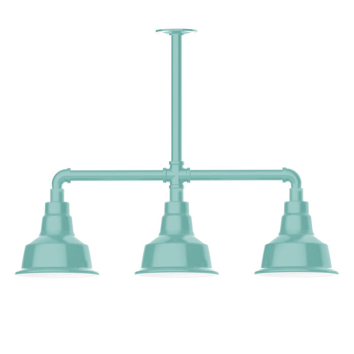 Warehouse 8" 3-light LED Stem Hung Pendant Light in Sea Green