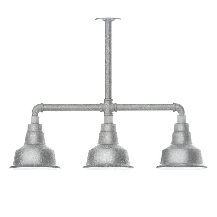 Warehouse 8" 3-light Stem Hung Pendant Light in Painted Galvanized