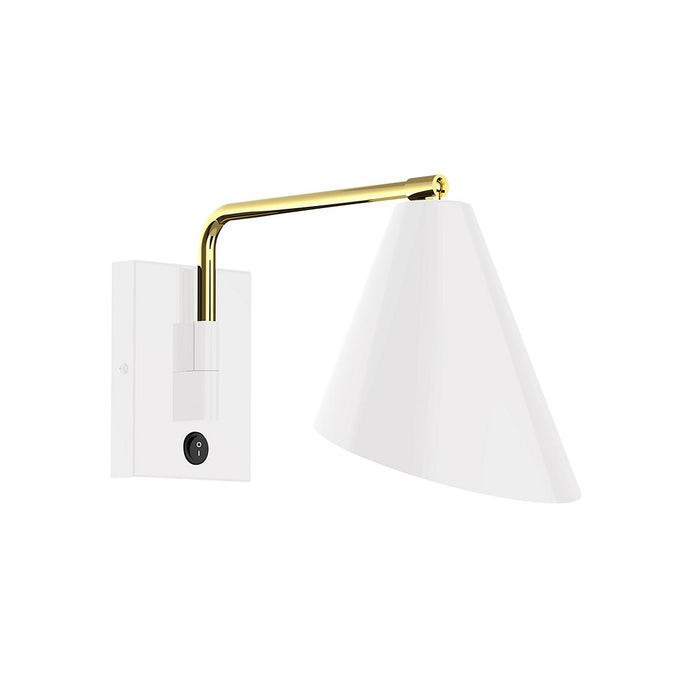 Jasmine Wall Swing Arm Light in White with Brushed Brass Accents