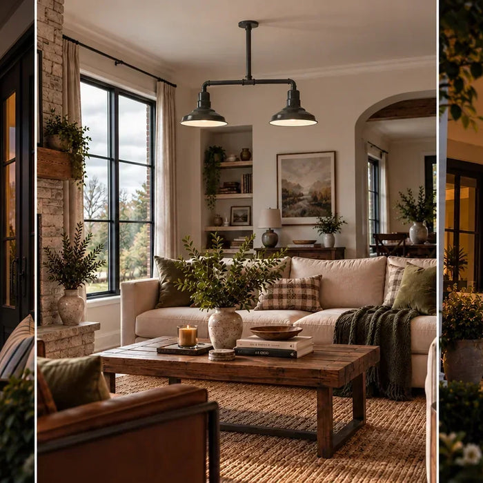 Stem Hung vs Pendant Hung comparison showing two ceiling-mounted lighting installation styles with their suspension methods