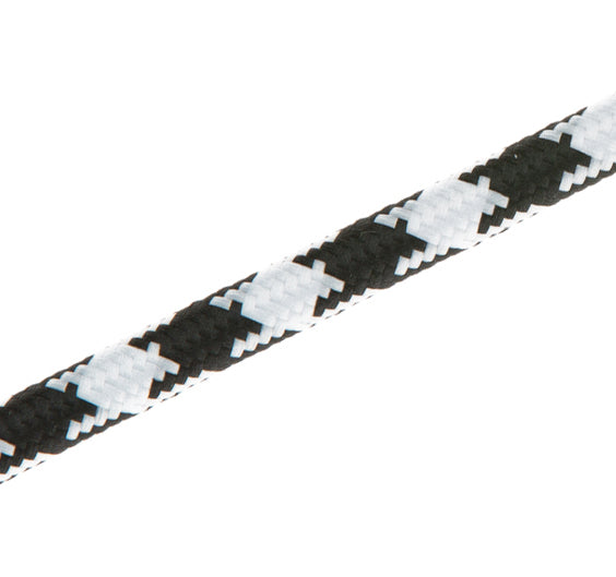 Black-and-white braided pendant cord with woven crosshatch pattern