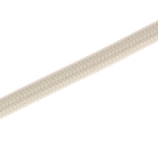 Braided fabric pendant cord in light beige, with ceiling end fitting