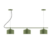 3-light linear chandelier with three fern green shades and dark cords