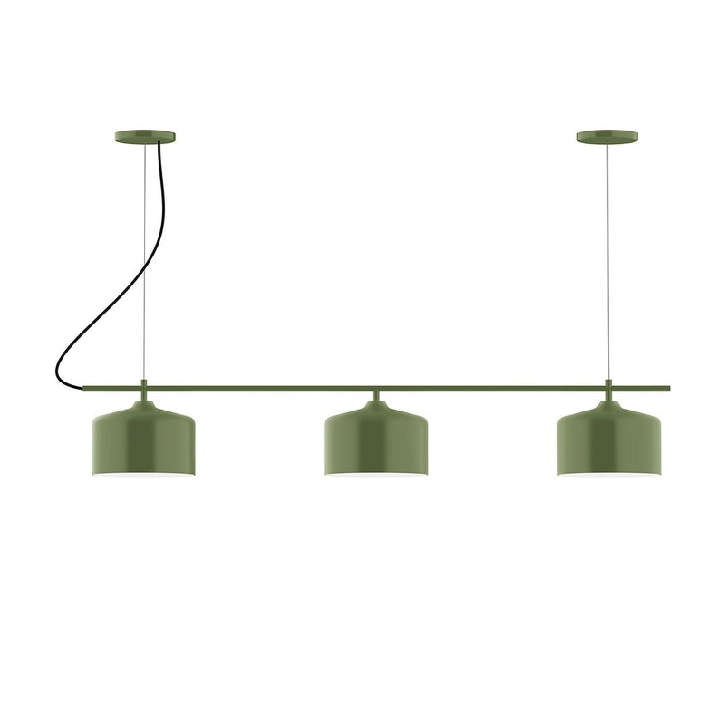 3-light linear chandelier with three fern green shades and dark cords