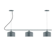 Slate gray 3-light linear chandelier with three cylindrical shades and cords