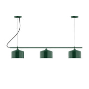 Forest green linear chandelier with three bell shades