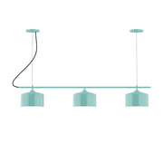 Sea green Julia 3-light linear chandelier with three cylinder shades on a bar