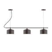 Architectural bronze 3-light linear chandelier with three drum-style shades