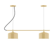 Ivory 2-light linear chandelier with two drum shades and curved arms