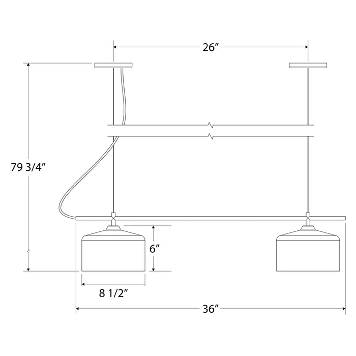 Julia 2-Light Linear Chandelier in Forest Green Line Drawing