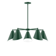 Forest green 5-light chandelier with five conical shades and central canopy