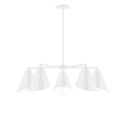 White 5-light chandelier with five bell fabric shades and central downlight