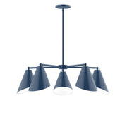 Five-light navy LED chandelier with five conical shades and round ceiling canopy