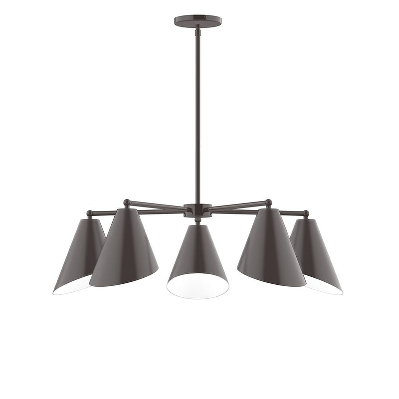 Five-light chandelier, architectural bronze, with five conical shades