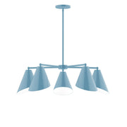 Light blue 5-light chandelier with five conical shades and white inner lights