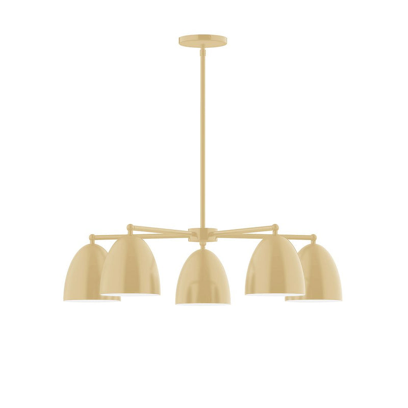 Ivory 5-light LED chandelier with domed shades, five arms, and central canopy