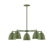 Fern green 5-light LED chandelier with five bell shades and central canopy