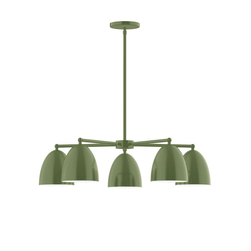 Fern green 5-light LED chandelier with five bell shades and central canopy