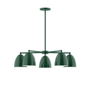 Forest green 5-light LED chandelier with five dome shades on a central stem