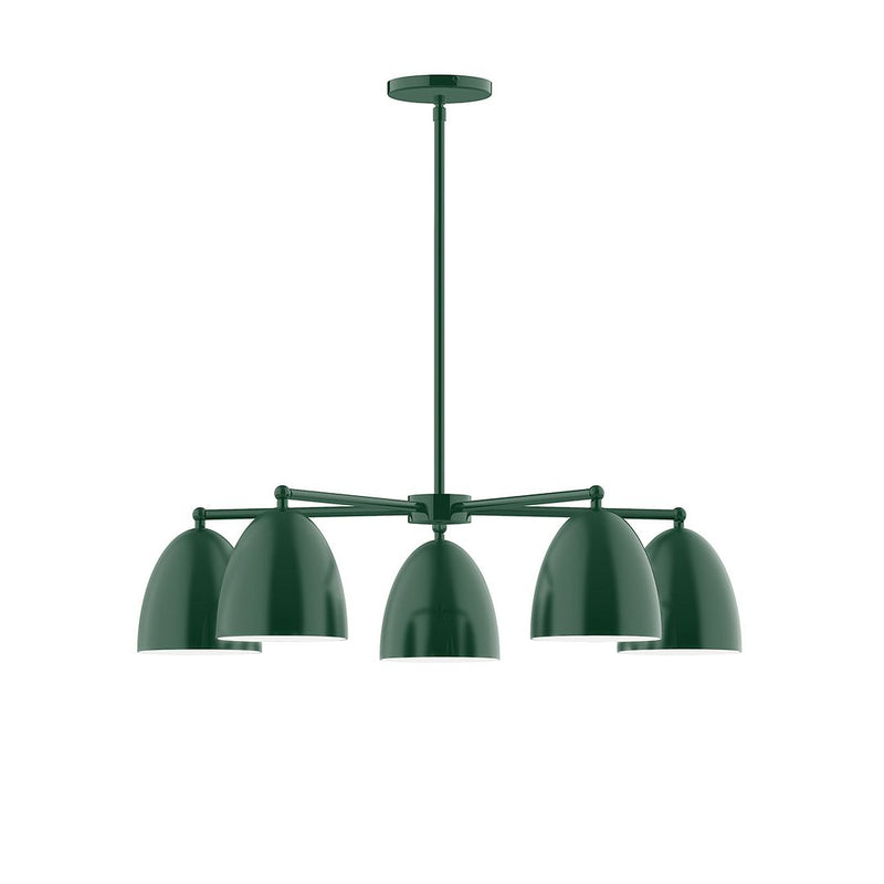 Forest green 5-light LED chandelier with five dome shades on a central stem