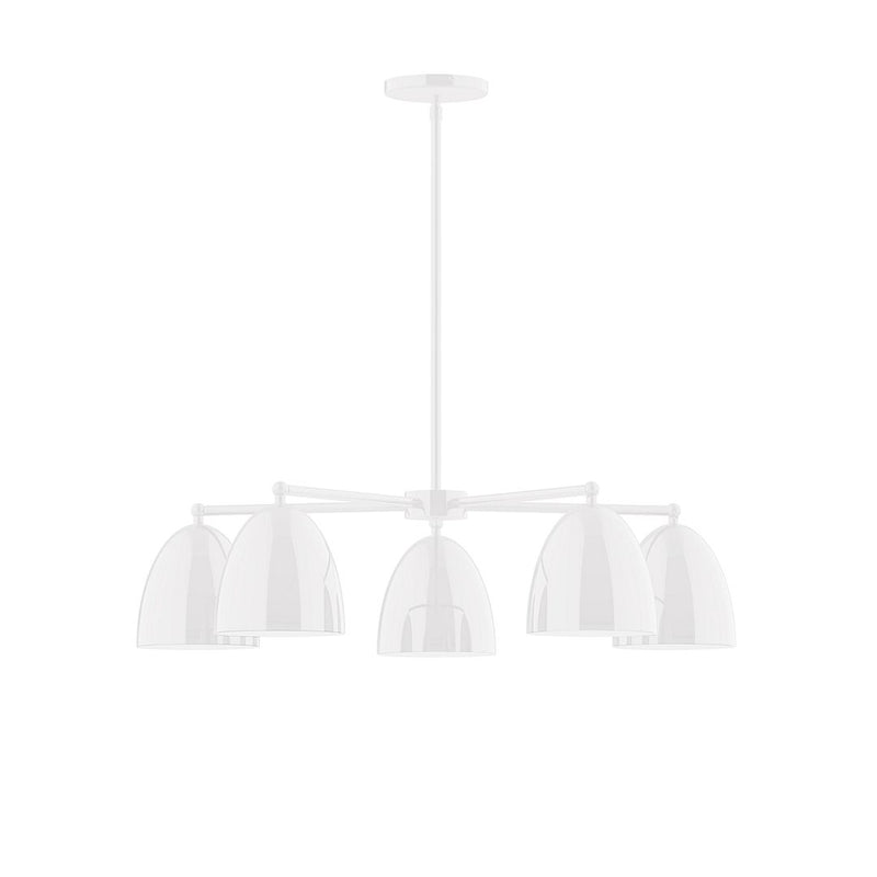 White 5-light LED chandelier with five arched glass shades and central stem