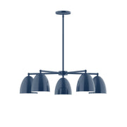 Navy 5-light LED chandelier with five dome shades on a ceiling mount