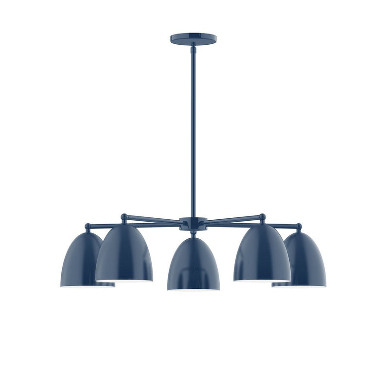 Navy 5-light LED chandelier with five dome shades on a ceiling mount