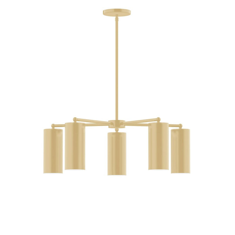 5-light chandelier with ivory finish and five cylindrical drum shades