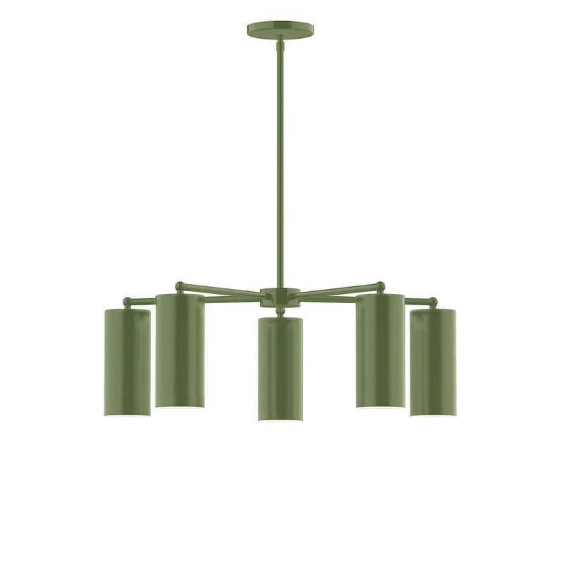 Fern green 5-light chandelier with five cylinder shades and metal arms