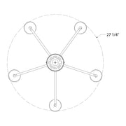 Slate gray 5-light chandelier top view with five arms and round center socket