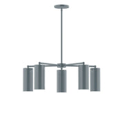 Slate gray 5-light chandelier with five cylindrical shades and ceiling canopy