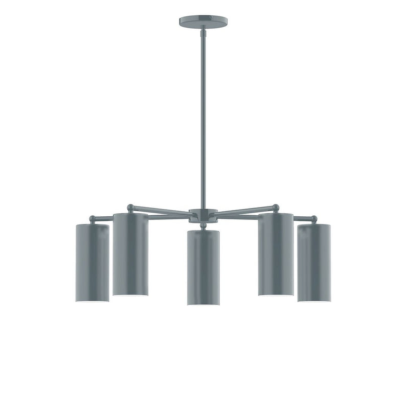 Slate gray 5-light chandelier with five cylindrical shades and ceiling canopy
