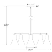 Sea green 5-light LED chandelier ceiling fixture with five flared bell shades