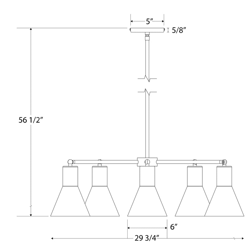 Sea green 5-light LED chandelier ceiling fixture with five flared bell shades