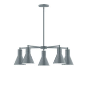 Slate gray LED chandelier with five conical shades and central round canopy